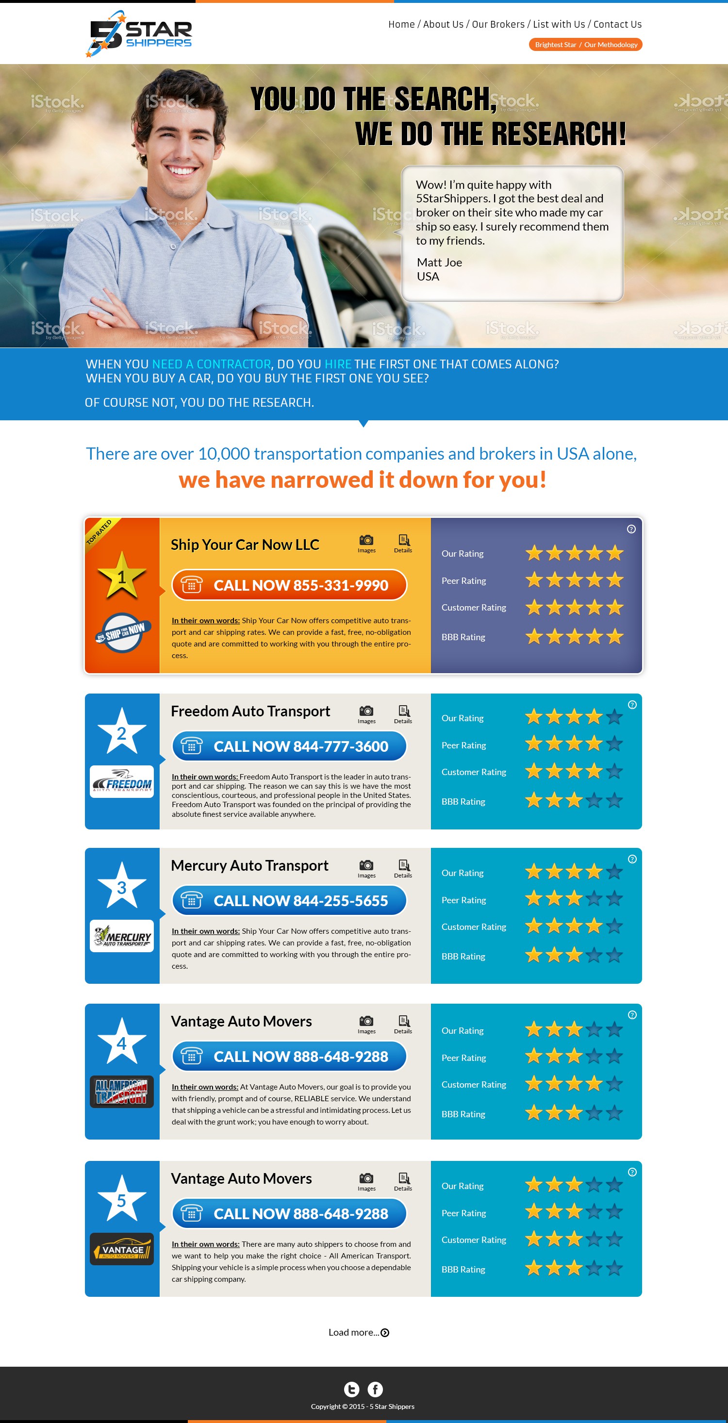 Landing page design for review website