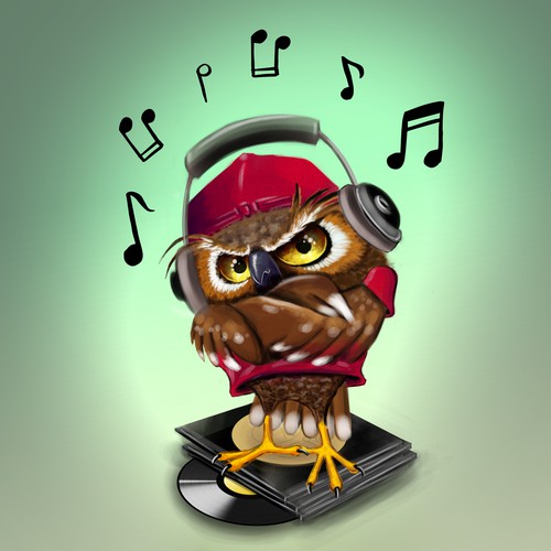 Character design of an Owl with headphones