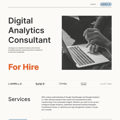 Web page for Digital Analytics Consultant