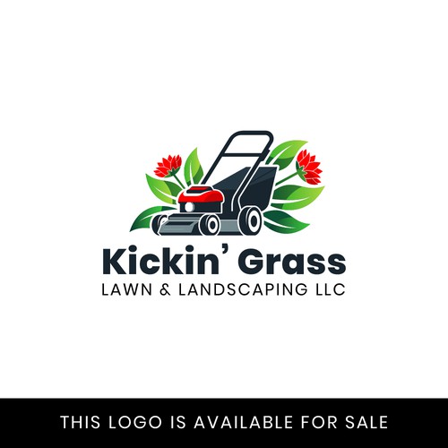 Modern Lawn Care & Landscaping Logo with Lawn Mower and Floral Elements (This Design Is Available For Sale)