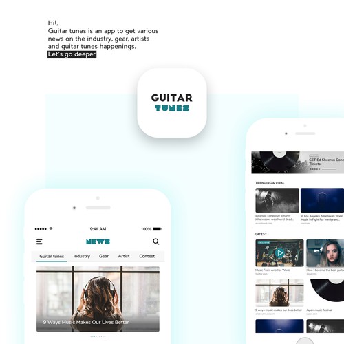 Homepage app design for Guitar Tunes