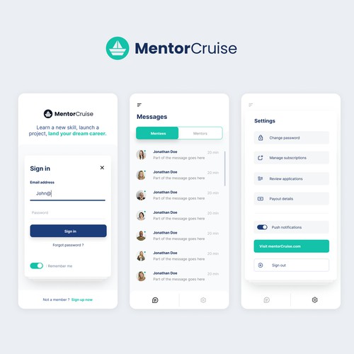 Mentor cruise mobile app UI