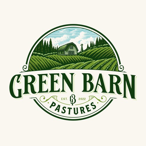 Vintage logo design concept for Green Barn Pastures