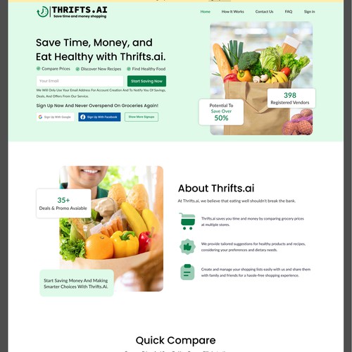 Landing Page Design for a Grocery Price Comparison Site