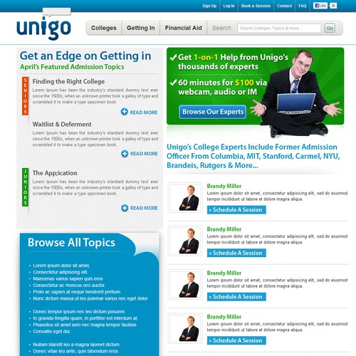 Product Landing Page for Unigo (www.unigo.com)