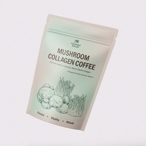 mushroom collagen coffee stand up pouch design