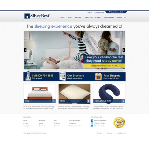 Web design for SilverRest Sleep Products