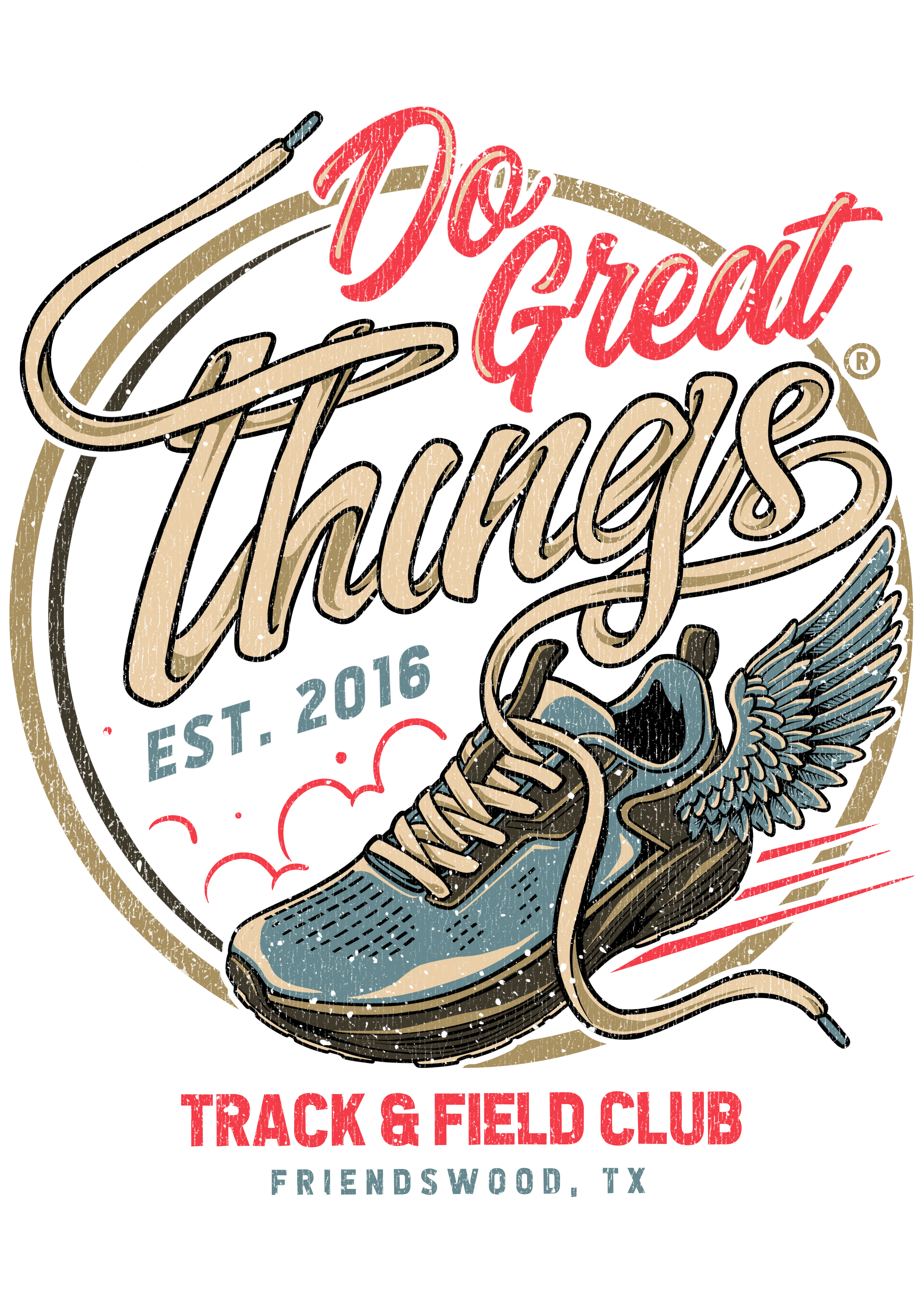 Vintage Track & Field Fan T-Shirt Design for Do Great Things Track Club