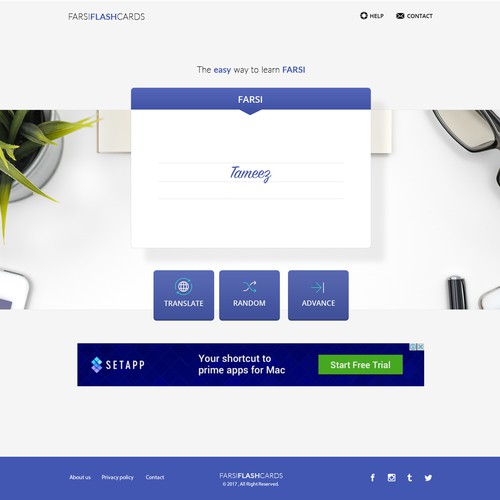 Homepage design for an interactive Flash Cards for Language Learning