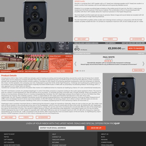 Product Page - Audio Products Web Design