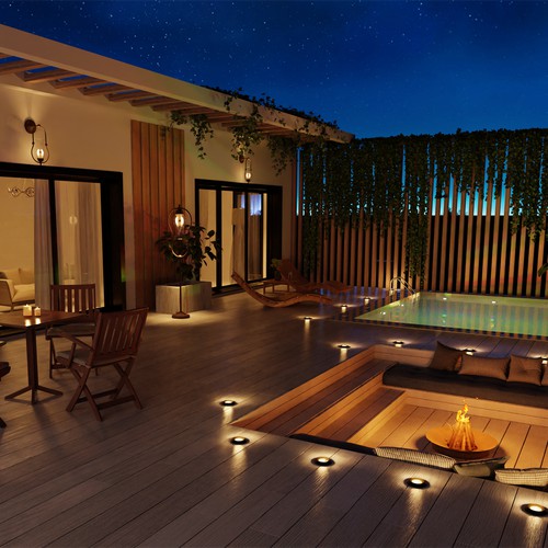 3D render of a balcony pool deck