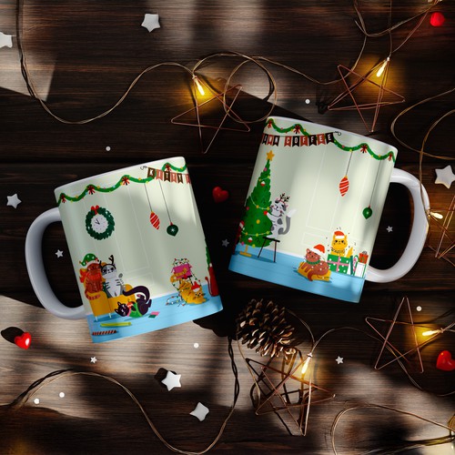 Christmas Theme Coffee Mug Design for Kitty Town Coffee
