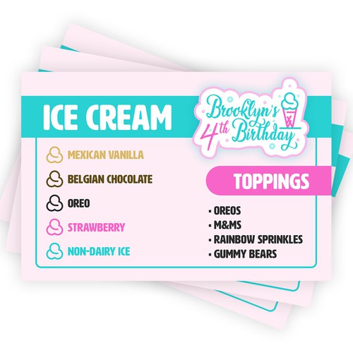 Brooklyn's 4th Birthday Ice Cream Birthday Menu