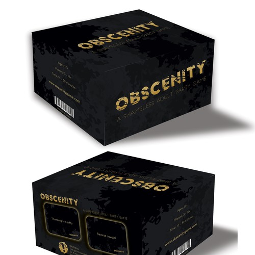 Package and card design for Obscenity adult card game.