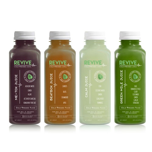 Label design for Revive Cold Pressed Juice company