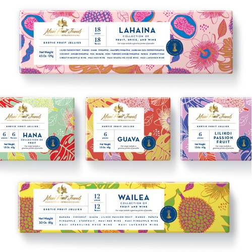 Packaging design for exotic fruit jellies from Hawaii