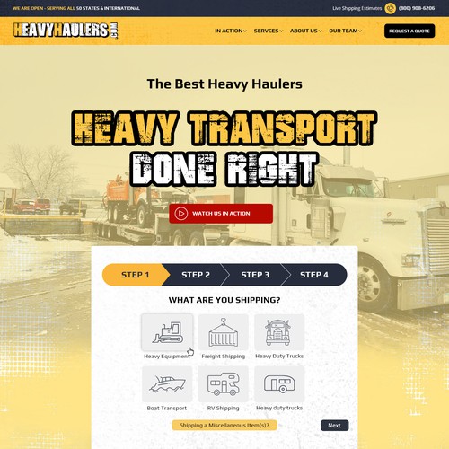 The Landing page design for a Heavy transport company