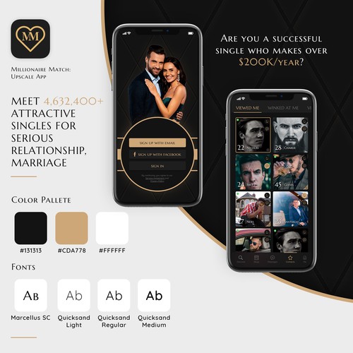 Upscale dating app design