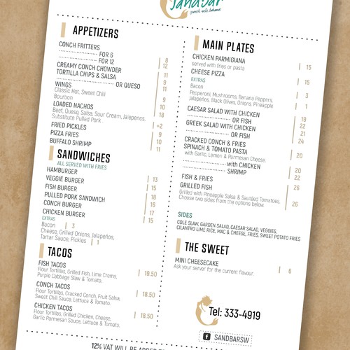 Sandbar menu