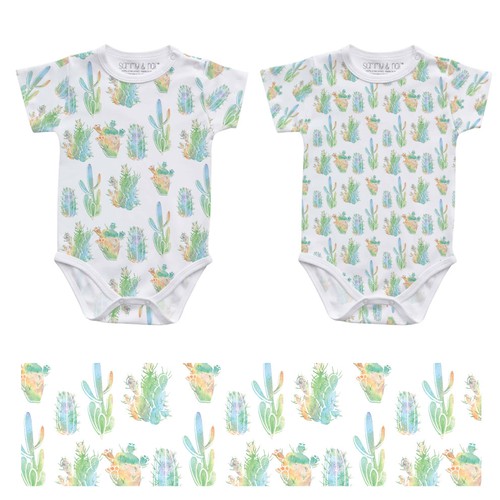 Onesie Watercolor Cactus Pattern Design (green)