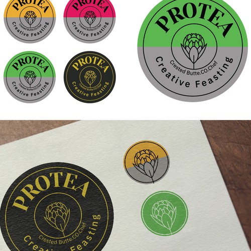 Logo concept for an organic & sustainable food ingredient brand 'Protea'.