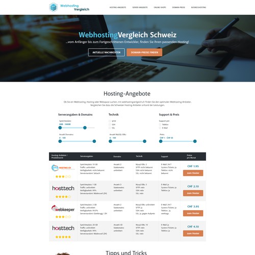 Neues Design für Webhostingvergleich Schweiz