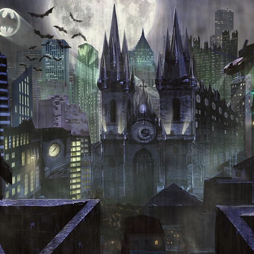 Create an Illustration of Gotham City at Night