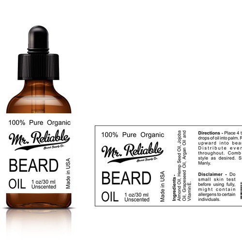 Create a product label for a beard oil bottle. 