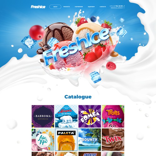 Corporate website design with a product catalog for "FreshIce" company.