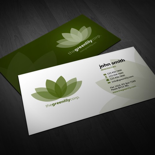 Logo and business card design for The Green Lily Corp.