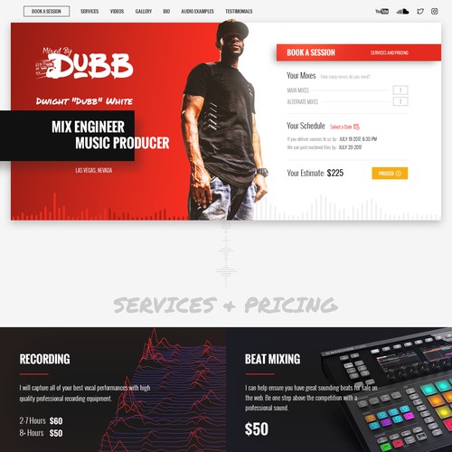 Single page website for recording producer