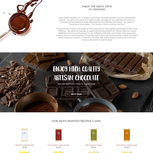 Homepage design for bean to bar chocolate factory