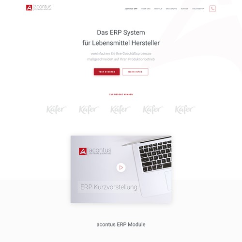 Landingpage for ERP Software