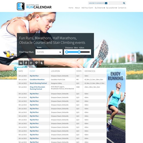 Run Calendar Website Design