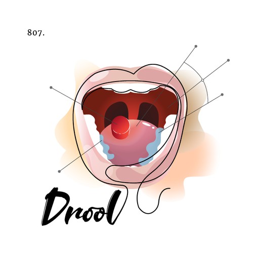 Temporary relief from dry mouth logo for an herbal lozenge named "drool"