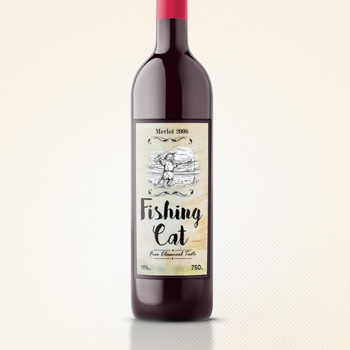 wine label fishing cat