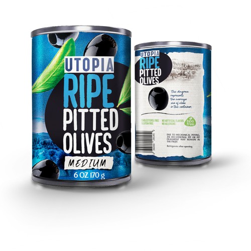 Utopia black pitted olives packaging