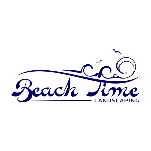 Create the next logo and business card for Beach Time Landscaping