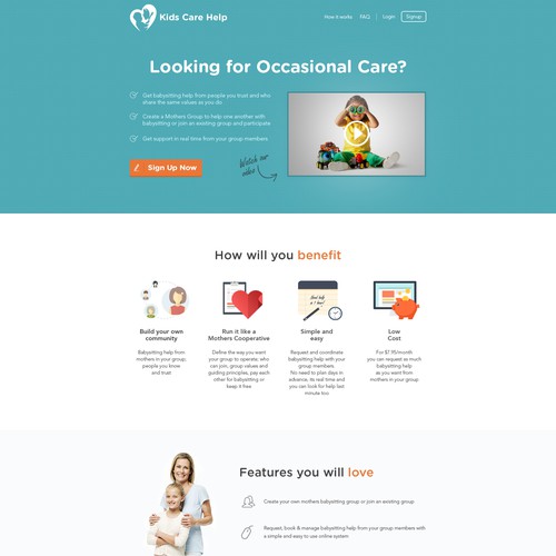 Design a modern ,fresh looking yet simple landing page design for a Online Childcare Platform