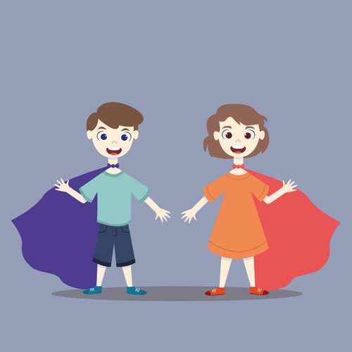 Vector illustration of kids-heroes in flat and cartoon style( character or mascot) 