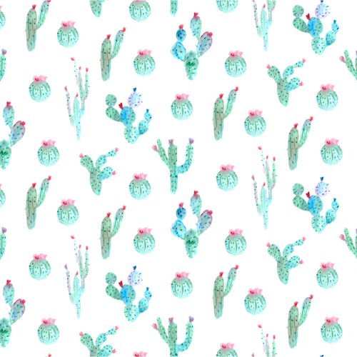 Seamless pattern of watercolor cactuses