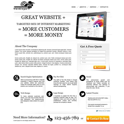 The Net Ninjas web design and marketing company needs stylish website