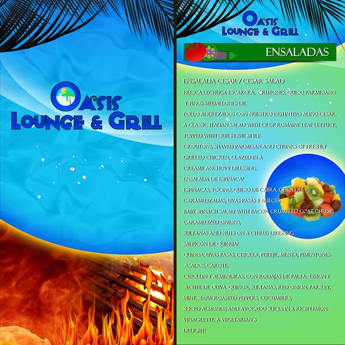 Create a memorable tasting Menu for OASIS LOUNGE & GRILL