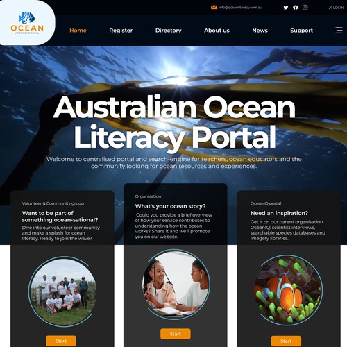 Landing page for Australian Non Profit company 