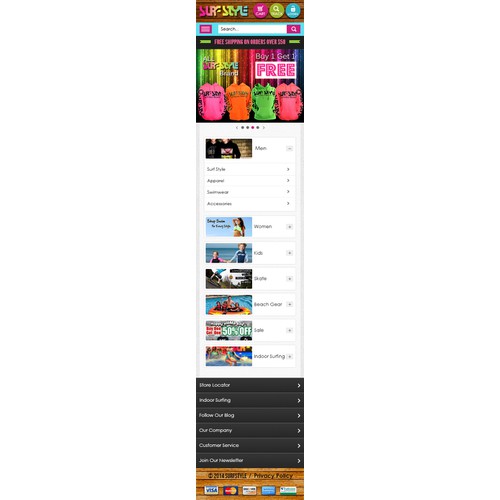 Create a RESPONSIVE design for Surf Style's E-commerce site
