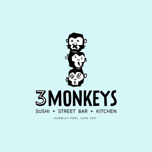 3 Monkeys Illustrated Logo Concept