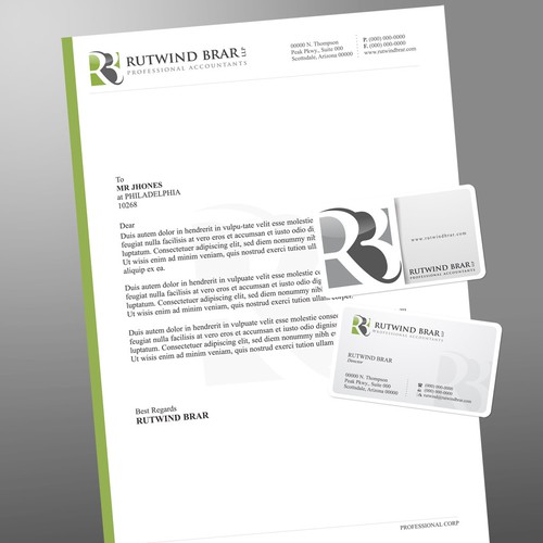 Create the next stationery for Rutwind Brar LLP Professional Accountants