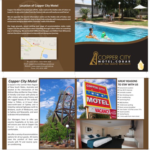 Create a new brochure for our popular motel - Copper City Motel