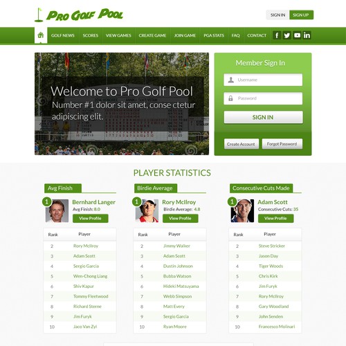 Website redesign for fantasy golf website