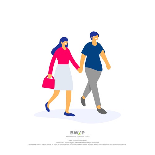 flat design couple who are in love and go together 